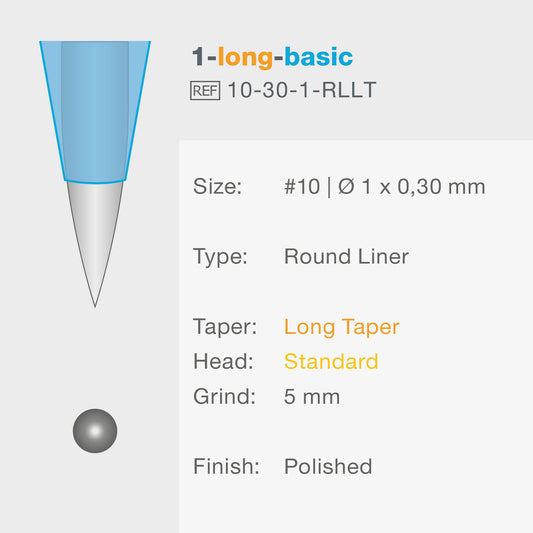 PMU / Tattoo Nadelmodul 1er Round Liner Long Taper 0,30mm Vision blue® Beauty Boss Academy