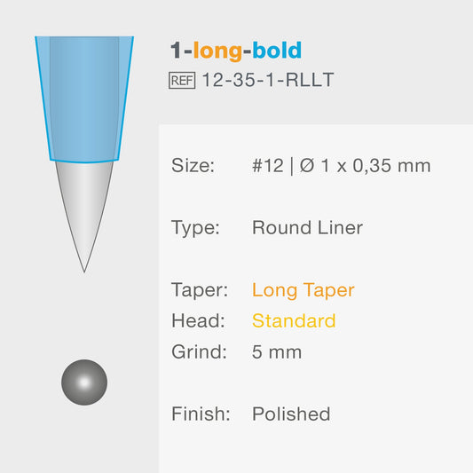 PMU / Tattoo Nadelmodul 1er Round Liner Long Taper 0,35mm Vision blue® Beauty Boss Academy