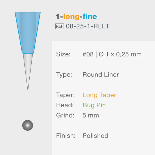 PMU / Tattoo Nadelmodul 1er Round Liner Long Taper 0,25mm Vision blue® Beauty Boss Academy