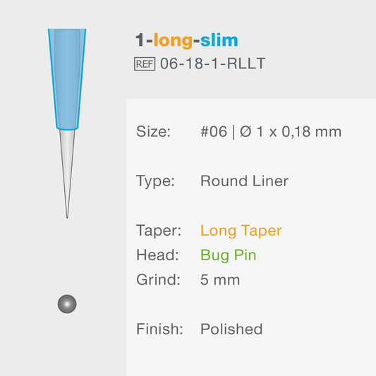 PMU / Tattoo Nadelmodul 1er Round Liner Long Taper 0,18mm Vision blue® Beauty Boss Academy